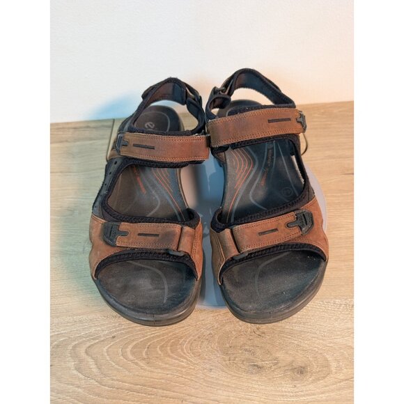 Ecco Sandals Mens SZ 44 Yucatan Sport Leather Hiking Shoe Brown Black main image 9